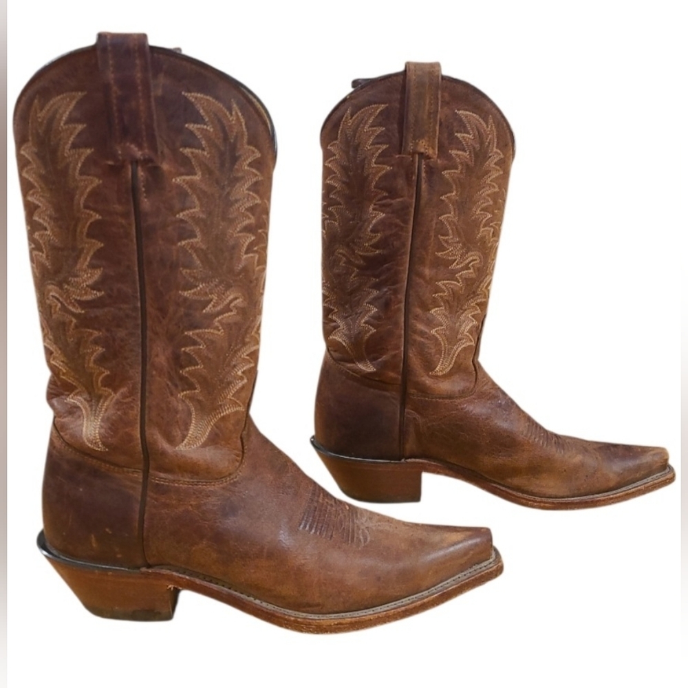 Tony Lama Brown Leather Western Cowboy Boots - Picture 3 of 9